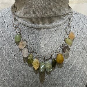 Handmade Sterling Silver & Natural Stones Drop Necklace.